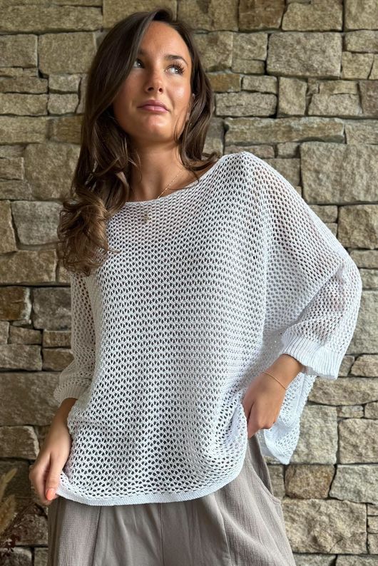 Conrad Grunge Loose Cotton Knit White 